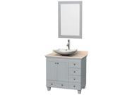 Wyndham Collection Acclaim 36 inch Single Bathroom Vanity in Oyster Gray Ivory Marble Countertop Arista White Carrera Marble Sink and 24 inch Mirror