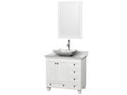 Wyndham Collection Acclaim 36 inch Single Bathroom Vanity in White White Carrera Marble Countertop Avalon White Carrera Marble Sink and 24 inch Mirror