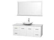 Wyndham Collection Centra 60 inch Single Bathroom Vanity in Matte White White Man Made Stone Countertop Arista White Carrera Marble Sink and 58 inch Mirro