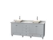 Wyndham Collection Acclaim 80 inch Double Bathroom Vanity in Oyster Gray White Carrera Marble Countertop Pyra Bone Porcelain Sinks and No Mirrors