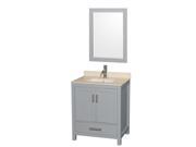 Wyndham Collection Sheffield 30 inch Single Bathroom Vanity in Gray Ivory Marble Countertop Undermount Square Sink and 24 inch Mirror