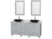 Wyndham Collection Acclaim 72 inch Double Bathroom Vanity in Oyster Gray White Carrera Marble Countertop Arista Black Granite Sinks and 24 inch Mirrors