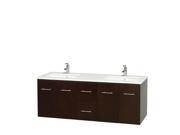 Wyndham Collection Centra 60 inch Double Bathroom Vanity in Espresso White Man Made Stone Countertop Undermount Square Sinks and No Mirror