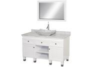 Wyndham Collection Premiere 48 inch Single Bathroom Vanity in White White Carrera Marble Countertop Avalon White Carrera Marble Sink and 24 inch Mirror