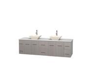 Wyndham Collection Centra 80 inch Double Bathroom Vanity in Gray Oak White Man Made Stone Countertop Pyra Bone Porcelain Sinks and No Mirror
