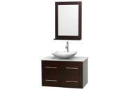 Wyndham Collection Centra 36 inch Single Bathroom Vanity in Espresso White Man Made Stone Countertop Arista White Carrera Marble Sink and 24 inch Mirror