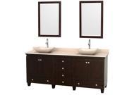 Wyndham Collection Acclaim 80 inch Double Bathroom Vanity in Espresso Ivory Marble Countertop Avalon Ivory Marble Sinks and 24 inch Mirrors