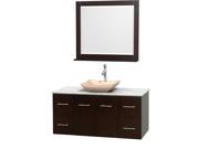 Wyndham Collection Centra 48 inch Single Bathroom Vanity in Espresso White Carrera Marble Countertop Avalon Ivory Marble Sink and 36 inch Mirror