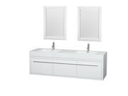 Wyndham Collection Axa 72 inch Double Bathroom Vanity in Glossy White Acrylic Resin Countertop Integrated Sinks and 24 inch Mirrors