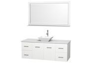 Wyndham Collection Centra 60 inch Single Bathroom Vanity in Matte White White Man Made Stone Countertop Pyra White Porcelain Sink and 58 inch Mirror