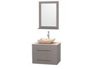 Wyndham Collection Centra 30 inch Single Bathroom Vanity in Gray Oak Ivory Marble Countertop Avalon Ivory Marble Sink and 24 inch Mirror