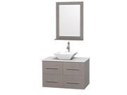 Wyndham Collection Centra 36 inch Single Bathroom Vanity in Gray Oak White Man Made Stone Countertop Pyra White Porcelain Sink and 24 inch Mirror