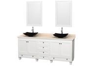 Wyndham Collection Acclaim 80 inch Double Bathroom Vanity in White Ivory Marble Countertop Arista Black Granite Sinks and 24 inch Mirrors