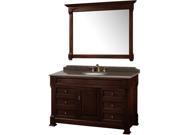 Wyndham Collection Andover 55 inch Single Bathroom Vanity in Dark Cherry Imperial Brown Granite Countertop Undermount Oval Sink and 50 inch Mirror