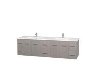 Wyndham Collection Centra 80 inch Double Bathroom Vanity in Gray Oak White Man Made Stone Countertop Undermount Square Sinks and No Mirror