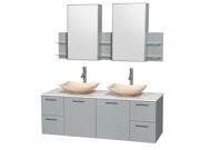 Wyndham Collection Amare 60 inch Double Bathroom Vanity in Dove Gray White Man Made Stone Countertop Arista Ivory Marble Sinks and Medicine Cabinet