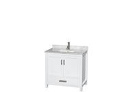 Wyndham Collection Sheffield 36 inch Single Bathroom Vanity in White White Carrera Marble Countertop Undermount Square Sink and No Mirror