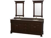 Wyndham Collection Andover 80 inch Double Bathroom Vanity in Dark Cherry Imperial Brown Granite Countertop Undermount Oval Sinks and 28 inch Mirrors