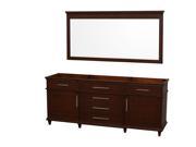 Wyndham Collection Berkeley 80 inch Double Bathroom Vanity in Dark Chestnut with No Countertop and No Sinks and 70 inch Mirror