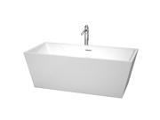 Wyndham Collection Sara 67 inch Freestanding Bathtub in White with Floor Mounted Faucet Drain and Overflow Trim in Polished Chrome