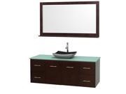 Wyndham Collection Centra 60 inch Single Bathroom Vanity in Espresso Green Glass Countertop Altair Black Granite Sink and 58 inch Mirror