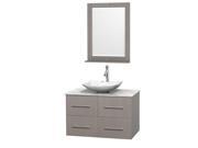 Wyndham Collection Centra 36 inch Single Bathroom Vanity in Gray Oak White Carrera Marble Countertop Arista White Carrera Marble Sink and 24 inch Mirror