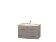 Wyndham Collection Centra 36 inch Single Bathroom Vanity in Gray Oak Ivory Marble Countertop Undermount Square Sink and No Mirror