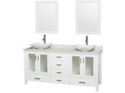 Wyndham Collection Lucy 72 inch Double Bathroom Vanity in White White Carrera Marble Countertop Arista White Carrera Marble Sinks and 24 inch Mirrors