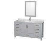 Wyndham Collection Sheffield 60 inch Single Bathroom Vanity in Gray White Carrera Marble Countertop Undermount Square Sink and Medicine Cabinet