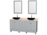 Wyndham Collection Acclaim 72 inch Double Bathroom Vanity in Oyster Gray Ivory Marble Countertop Arista Black Granite Sinks and 24 inch Mirrors