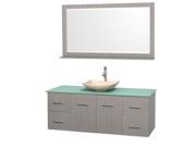 Wyndham Collection Centra 60 inch Single Bathroom Vanity in Gray Oak Green Glass Countertop Arista Ivory Marble Sink and 58 inch Mirror
