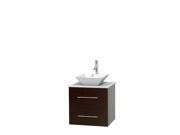 Wyndham Collection Centra 24 inch Single Bathroom Vanity in Espresso White Man Made Stone Countertop Pyra White Porcelain Sink and No Mirror
