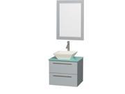 Wyndham Collection Amare 24 inch Single Bathroom Vanity in Dove Gray Green Glass Countertop Pyra Bone Porcelain Sink and 24 inch Mirror