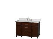 Wyndham Collection Berkeley 48 inch Single Bathroom Vanity in Dark Chestnut with White Carrera Marble Top with White Undermount Oval Sink and No Mirror