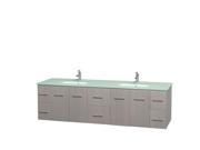 Wyndham Collection Centra 80 inch Double Bathroom Vanity in Gray Oak Green Glass Countertop Undermount Square Sinks and No Mirror