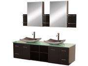 Wyndham Collection Avara 72 inch Double Bathroom Vanity in Espresso Green Glass Countertop Altair Black Granite Sinks and Medicine Cabinets