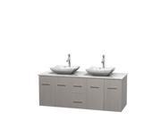 Wyndham Collection Centra 60 inch Double Bathroom Vanity in Gray Oak White Carrera Marble Countertop Avalon White Carrera Marble Sinks and No Mirror