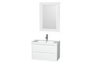 Wyndham Collection Murano 30 inch Single Bathroom Vanity in Glossy White Acrylic Resin Countertop Integrated Sink and 24 inch Mirror