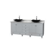 Wyndham Collection Acclaim 80 inch Double Bathroom Vanity in Oyster Gray White Carrera Marble Countertop Arista Black Granite Sinks and No Mirrors