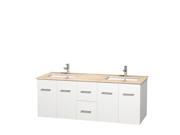 Wyndham Collection Centra 60 inch Double Bathroom Vanity in Matte White Ivory Marble Countertop Undermount Square Sinks and No Mirror