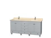 Wyndham Collection Acclaim 72 inch Double Bathroom Vanity in Oyster Gray Ivory Marble Countertop Undermount Square Sinks and No Mirrors