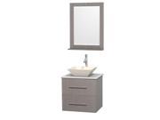 Wyndham Collection Centra 24 inch Single Bathroom Vanity in Gray Oak White Man Made Stone Countertop Pyra Bone Porcelain Sink and 24 inch Mirror