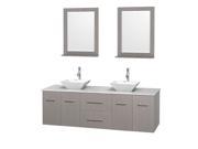 Wyndham Collection Centra 72 inch Double Bathroom Vanity in Gray Oak White Man Made Stone Countertop Pyra White Porcelain Sinks and 24 inch Mirrors