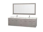 Wyndham Collection Centra 80 inch Double Bathroom Vanity in Gray Oak White Carrera Marble Countertop Square Porcelain Undermount Sinks and 70 inch Mirror