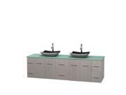 Wyndham Collection Centra 80 inch Double Bathroom Vanity in Gray Oak Green Glass Countertop Altair Black Granite Sinks and No Mirror