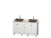 Wyndham Collection Acclaim 60 inch Double Bathroom Vanity in White Ivory Marble Countertop Altair Black Granite Sinks and No Mirrors