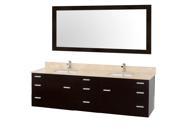 Wyndham Collection Encore 78 inch Double Bathroom Vanity in Espresso Ivory Marble Countertop White Porcelain Undermount Square Sink and 70 inch Mirror