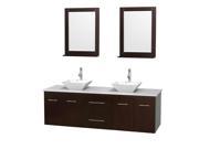 Wyndham Collection Centra 72 inch Double Bathroom Vanity in Espresso White Man Made Stone Countertop Pyra White Porcelain Sinks and 24 inch Mirrors