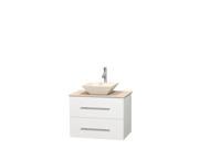 Wyndham Collection Centra 30 inch Single Bathroom Vanity in Matte White Ivory Marble Countertop Pyra Bone Porcelain Sink and No Mirror