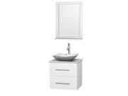Wyndham Collection Centra 24 inch Single Bathroom Vanity in Matte White White Carrera Marble Countertop Avalon White Carrera Marble Sink and 24 inch Mirro